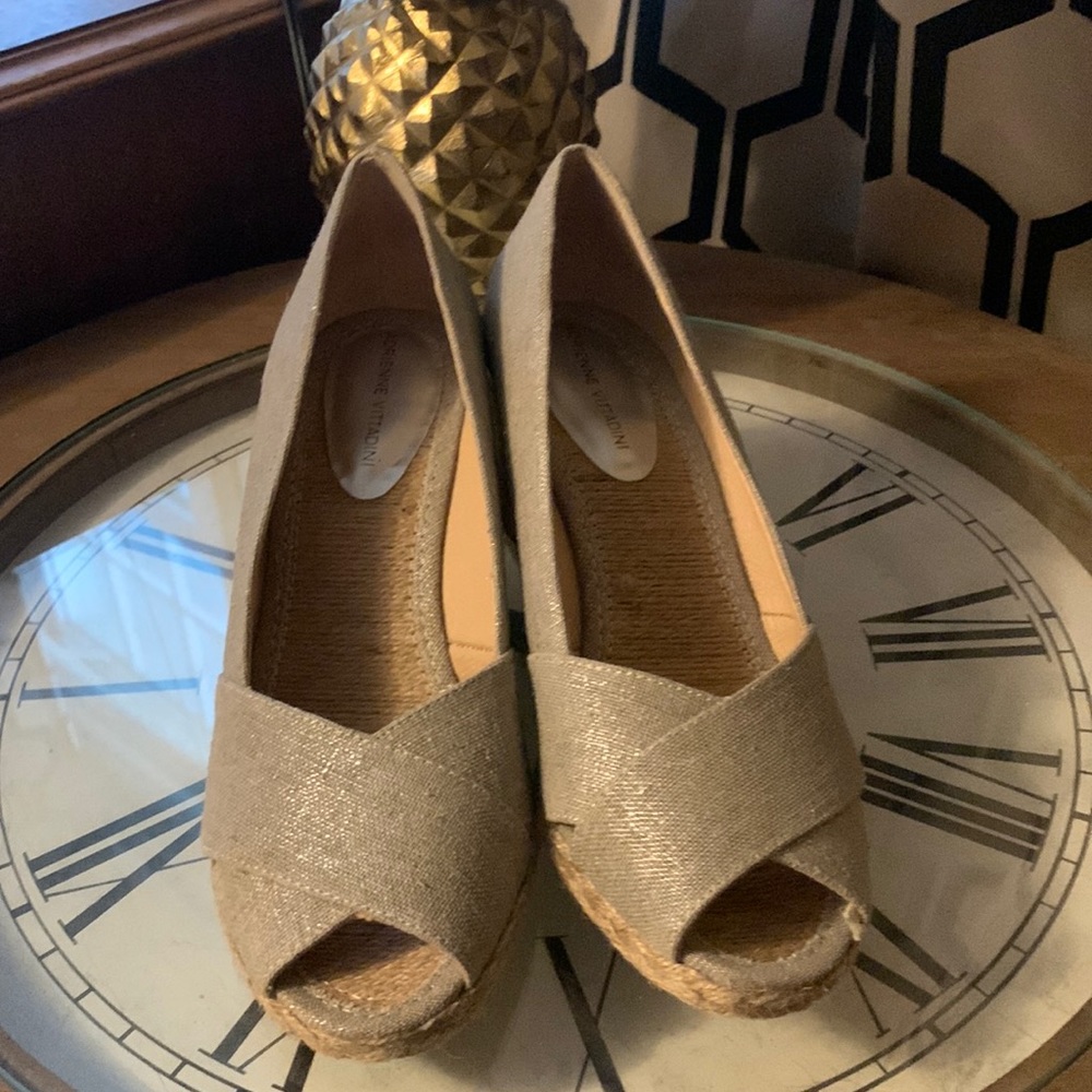 Silvery toned espadrille platforms